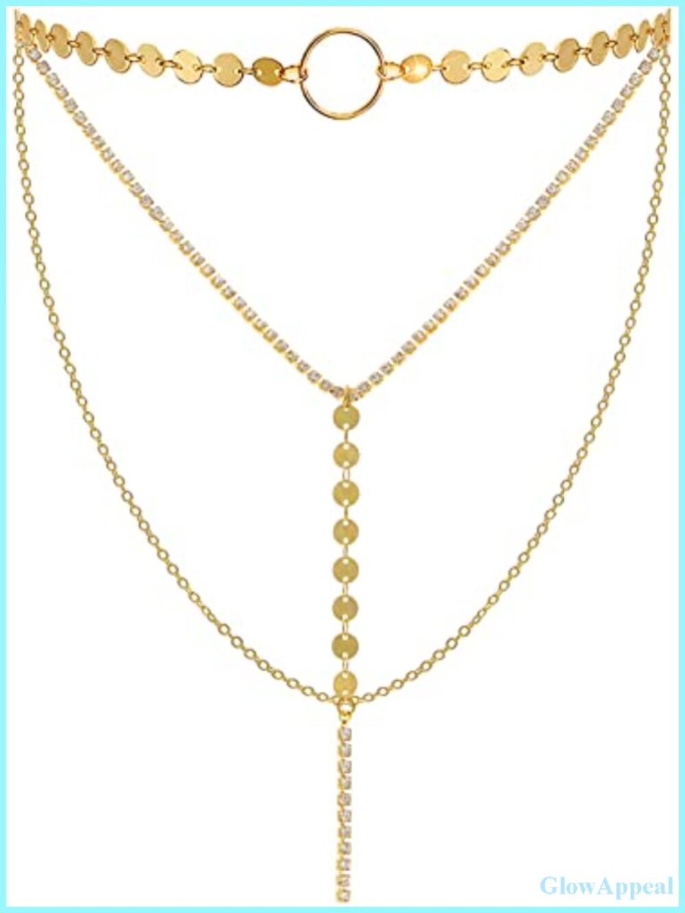 Layered Sequins Choker Necklace Alloy Long Chain Pendant Evening Party Jewelry